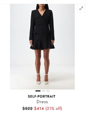 Self-Portrait Black Double-Breasted V‑Neck Tweed Mini Dress